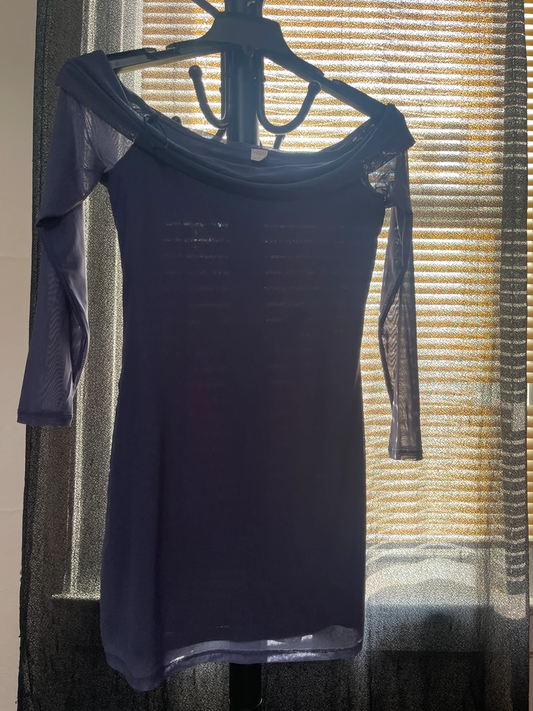 Blue Mesh Sleeve Dress