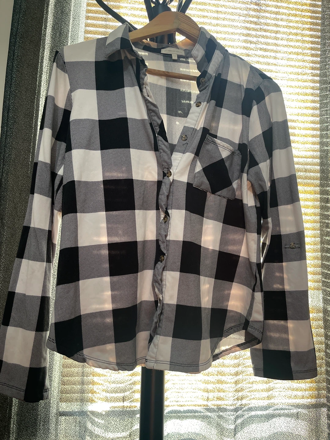 Black and White Buffalo Plaid Button-Up Shirt
