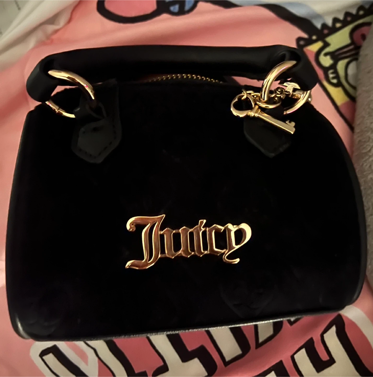 Juicy Couture Black Velour Mini Bag with Gold Key Charm