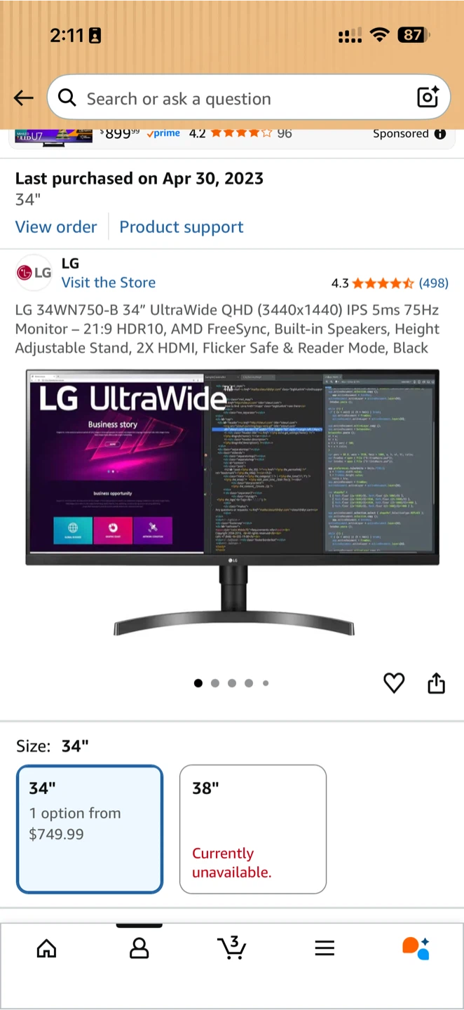 LG 34WN750-B 34" UltraWide QHD Monitor