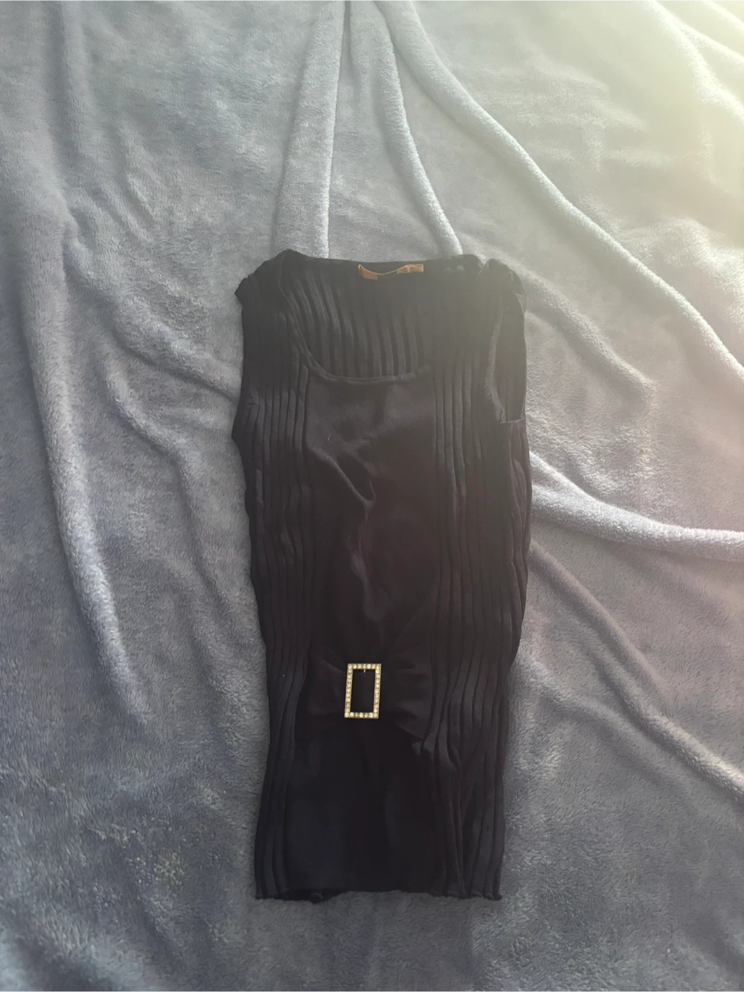 Bellini Women's Black Ribbed Tank Top with Buckle - Medium