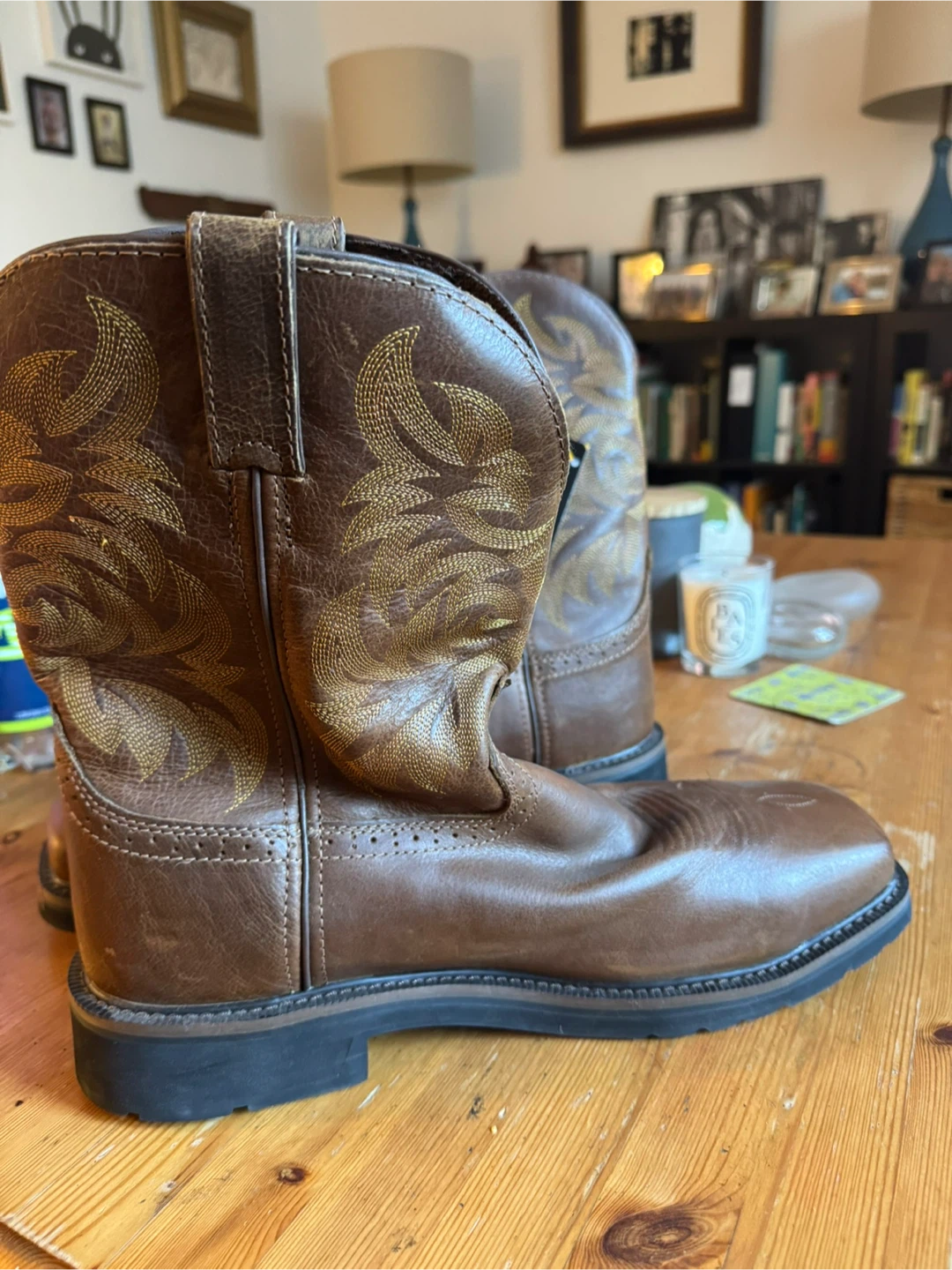 Justin Workboots Square Toe Brown Leather Cowboy Boots - photo 5
