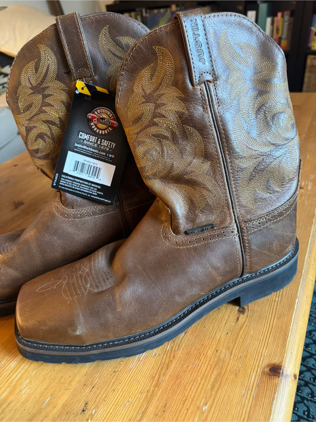 Justin Workboots Square Toe Brown Leather Cowboy Boots