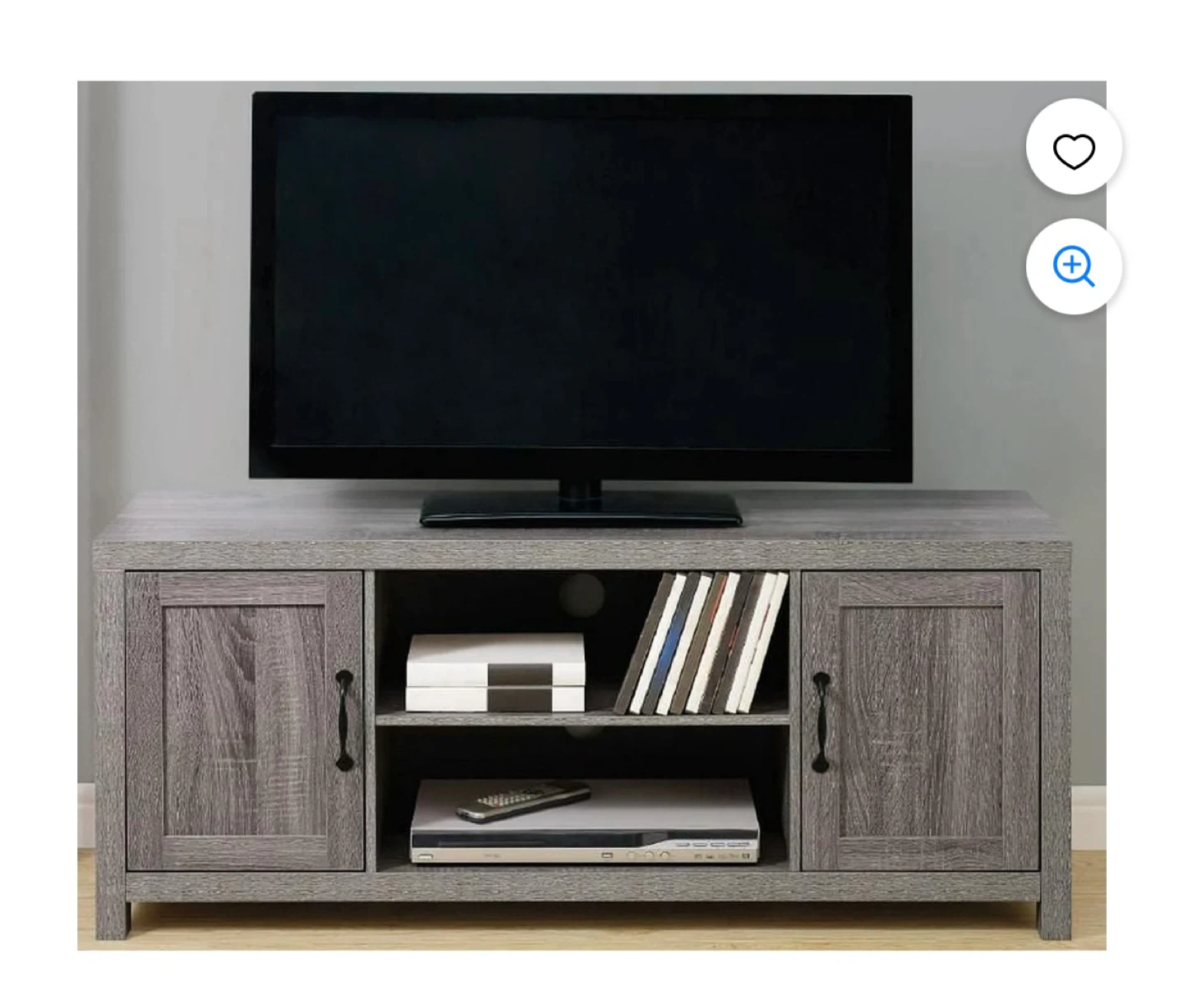 Grey Wood TV Stand with Cabinet Doors