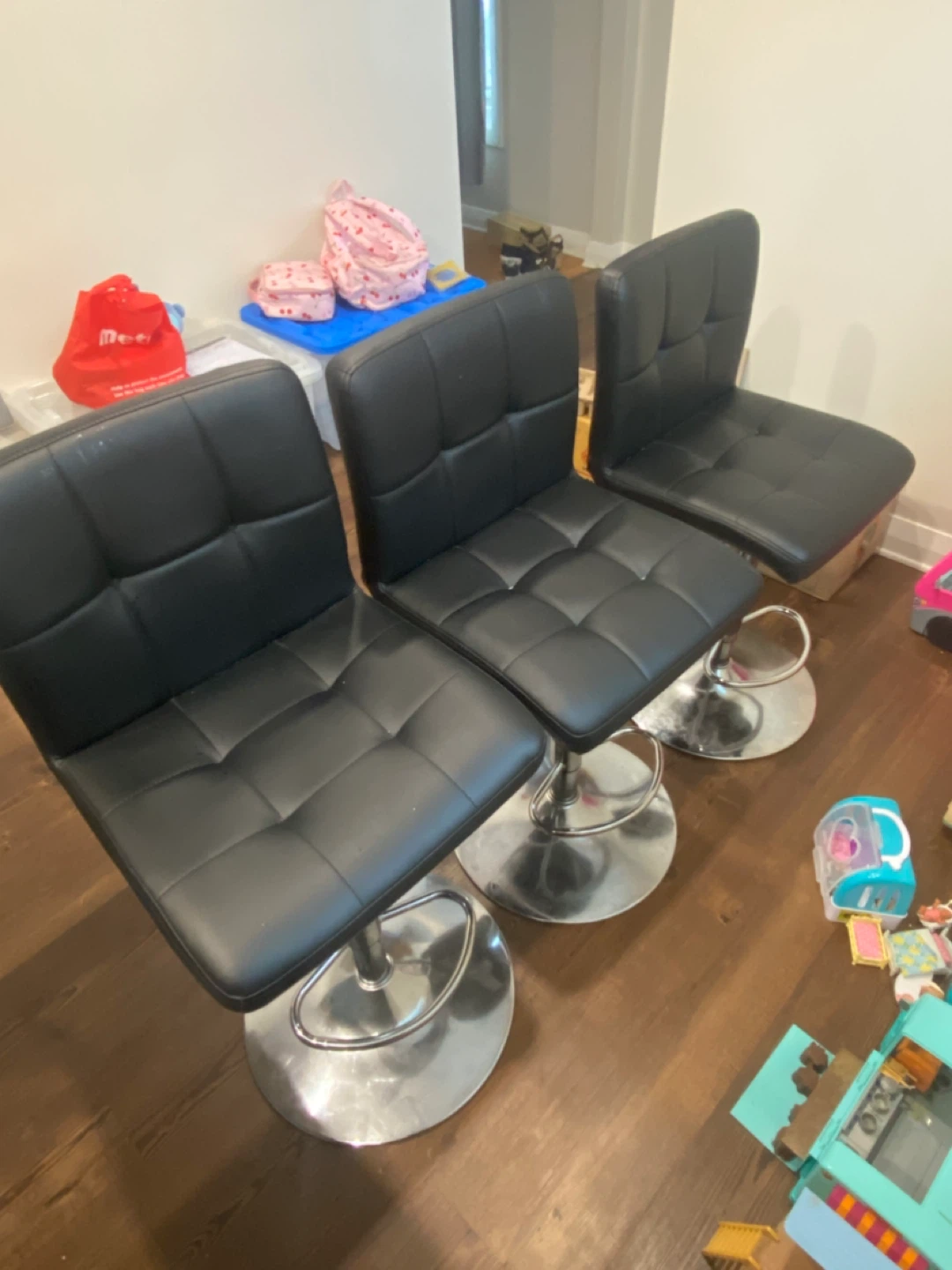 Set of 3 Black Adjustable Bar Stools
