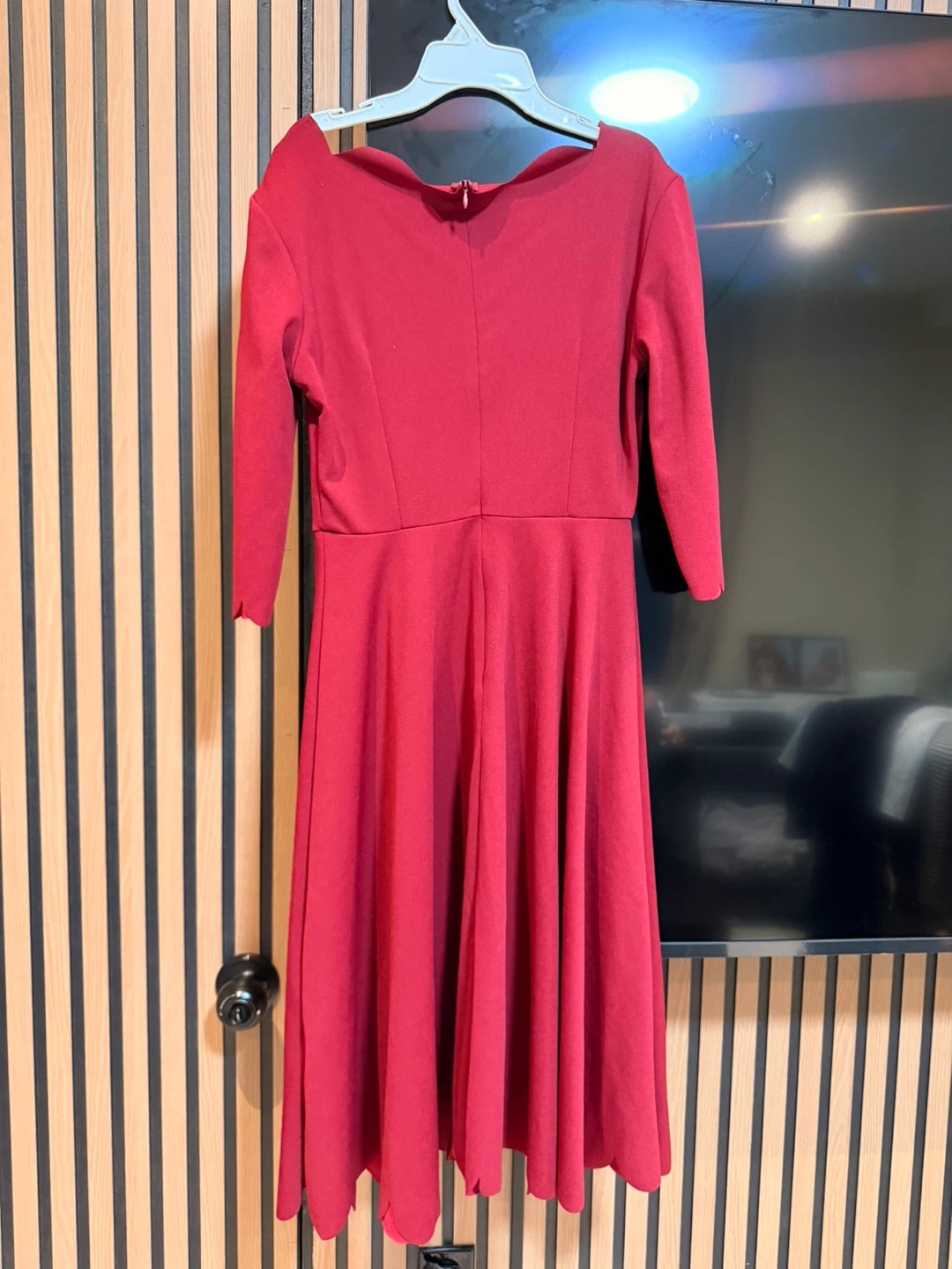 Red Midi Dress with Scalloped Hem - photo 2