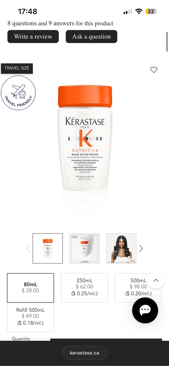 NEW Kérastase Nutritive Bain Satin Riche Shampoo 80mL