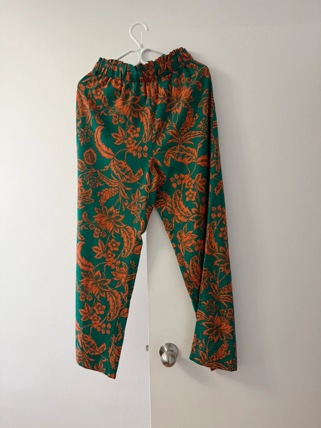 Green Floral Print Wide Leg Pants
