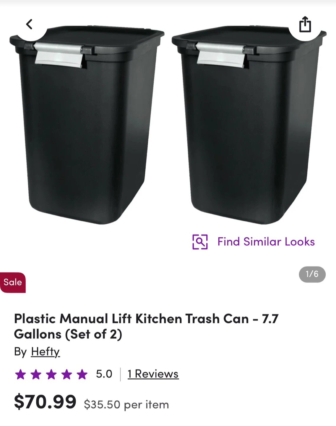 Hefty Plastic Manual Lift Kitchen Trash Cans (Set of 2)