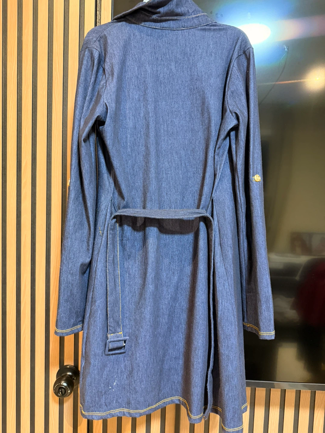 Women's Blue Denim Button-Up Dress with Belt - photo 2