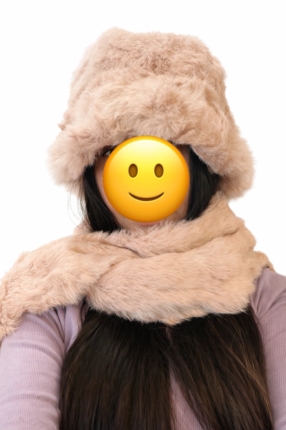 Rabbit Fur Bucket Hat and Scarf Set - Blush Pink - photo 2