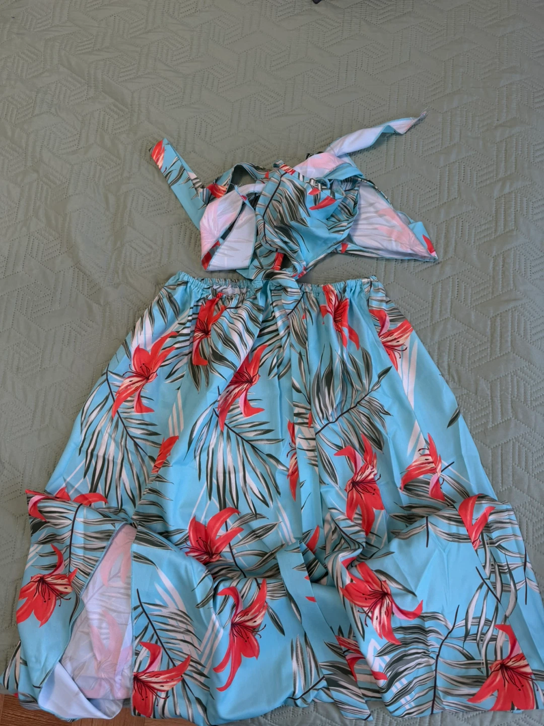 Blue Tropical Print Maxi Dress with Halter Top - photo 2