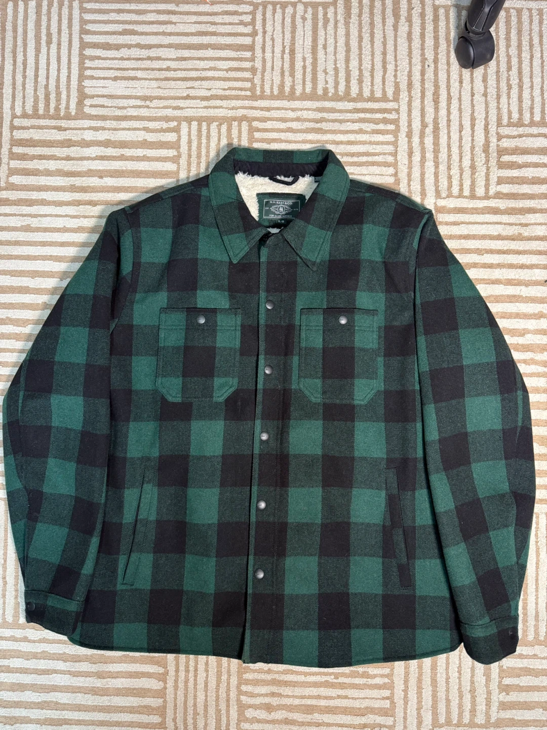 Men’s Wool Blended Sherpa Lined Jacket Green Warm Coat Size Xl