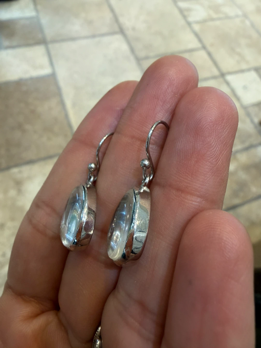 Sterling Silver Drop Earrings with Clear Gemstones - photo 2