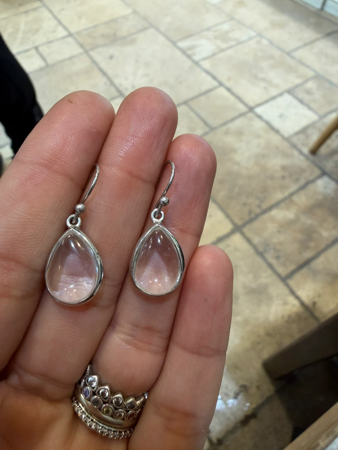 Sterling Silver Drop Earrings with Clear Gemstones