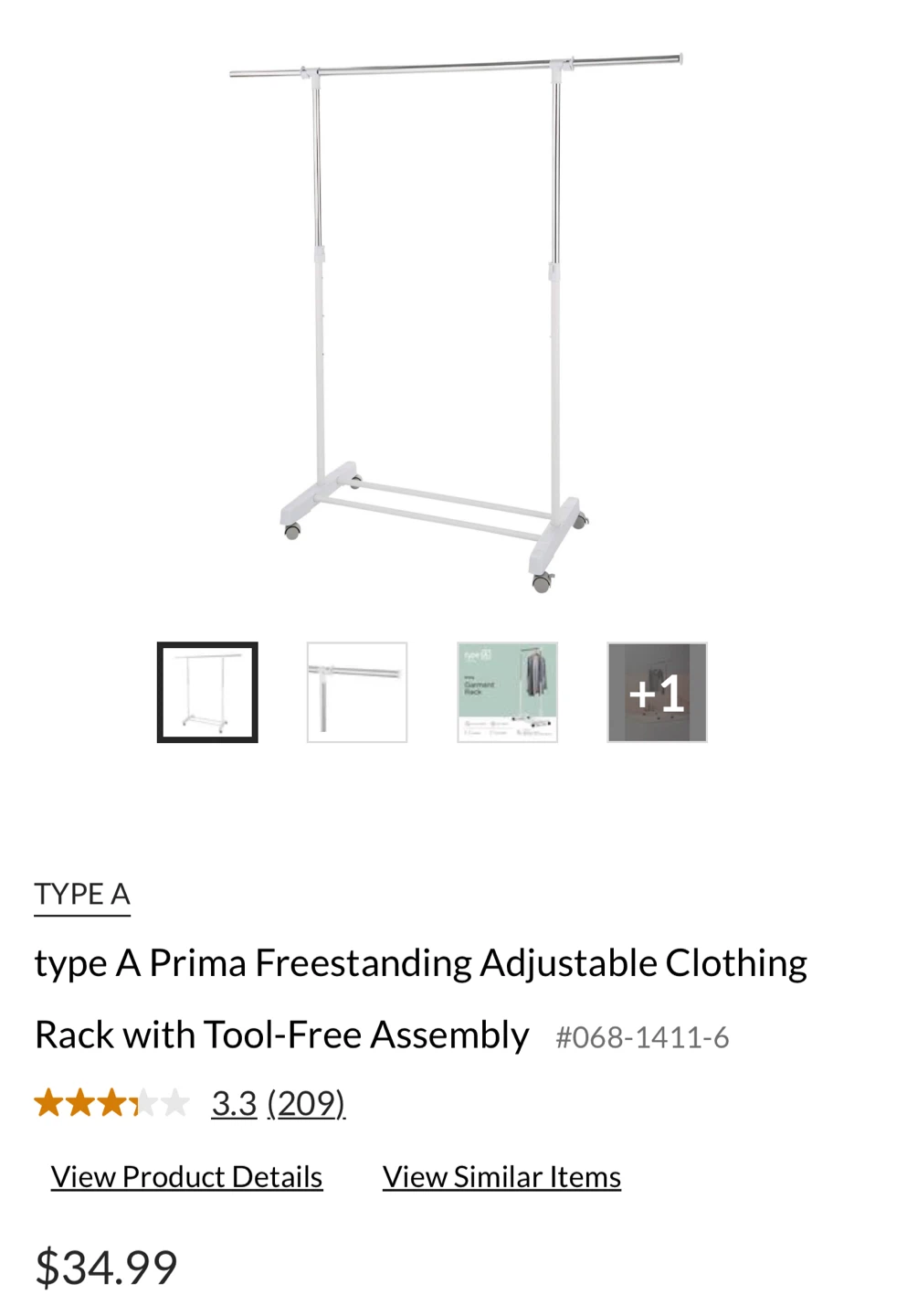 OPEN BOX Type A Prima Freestanding Adjustable Clothing Rack