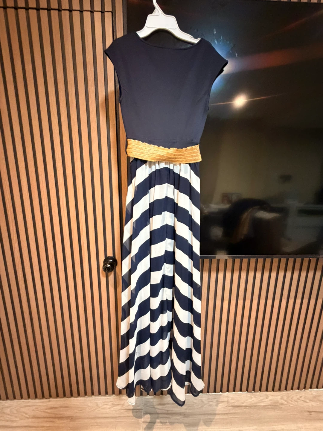 Navy Striped Maxi Dress with Belt - photo 3