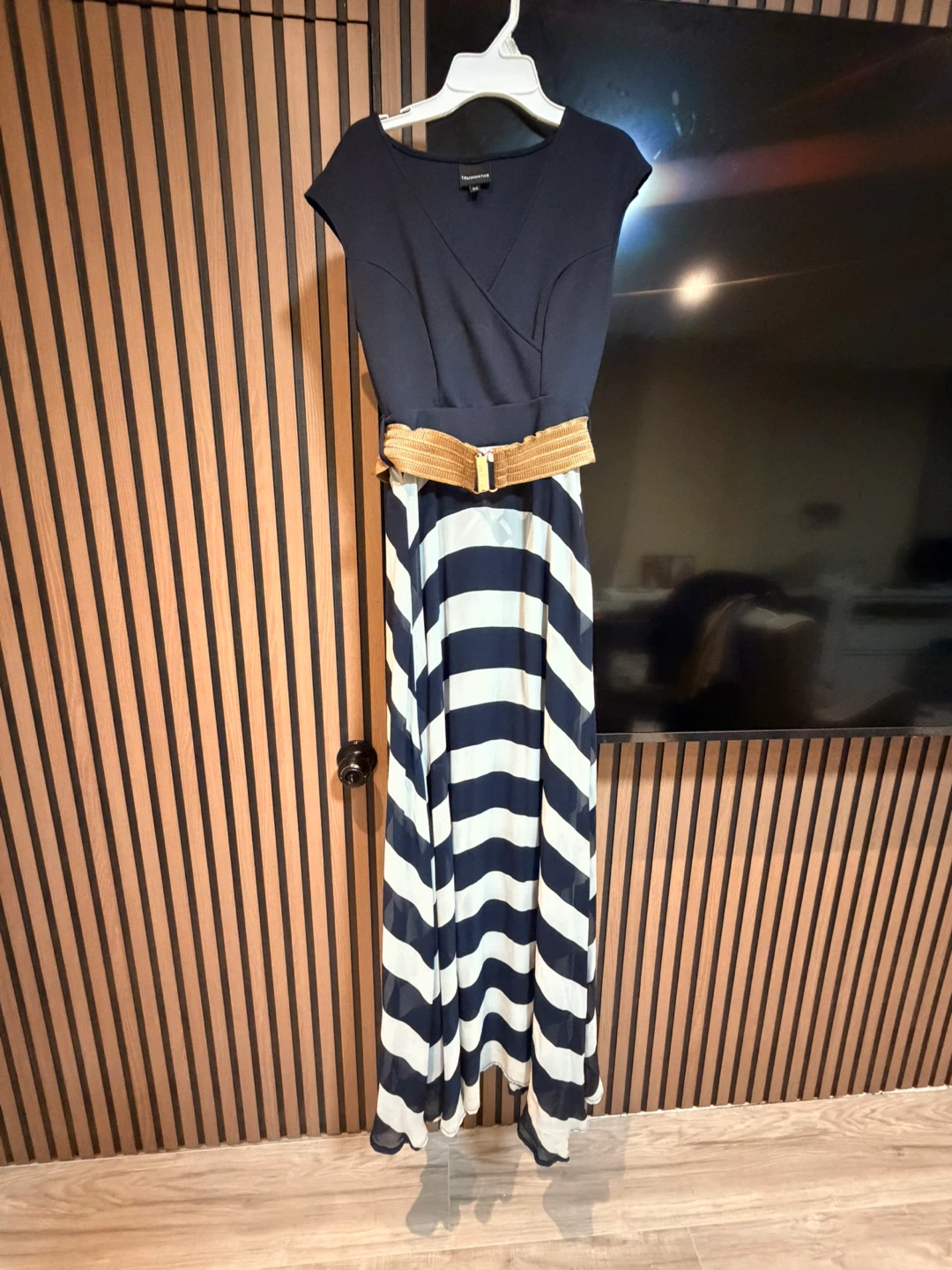 Navy Striped Maxi Dress with Belt - photo 2
