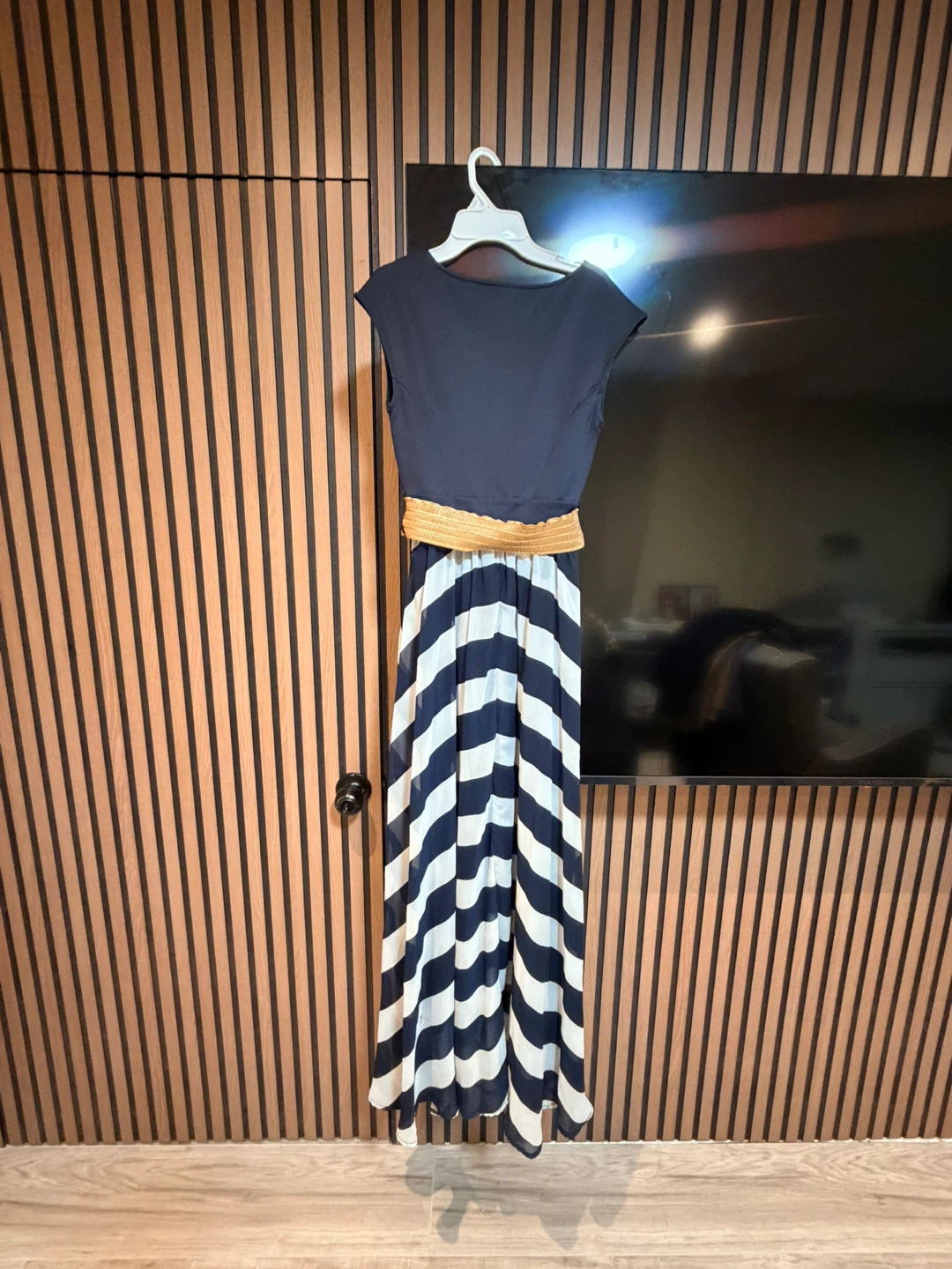 Navy Striped Maxi Dress with Belt - photo 4