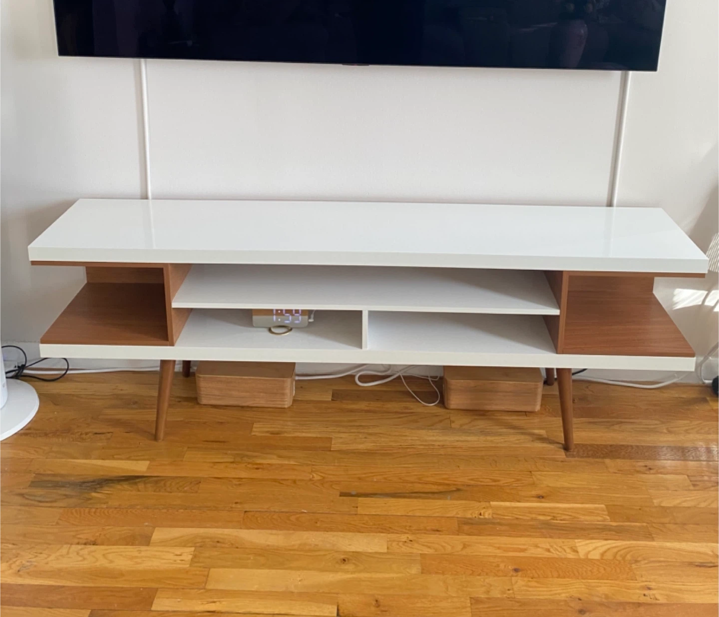 Utopia 70.47 in. Maple Cream gloss Composite Wood TV Stand