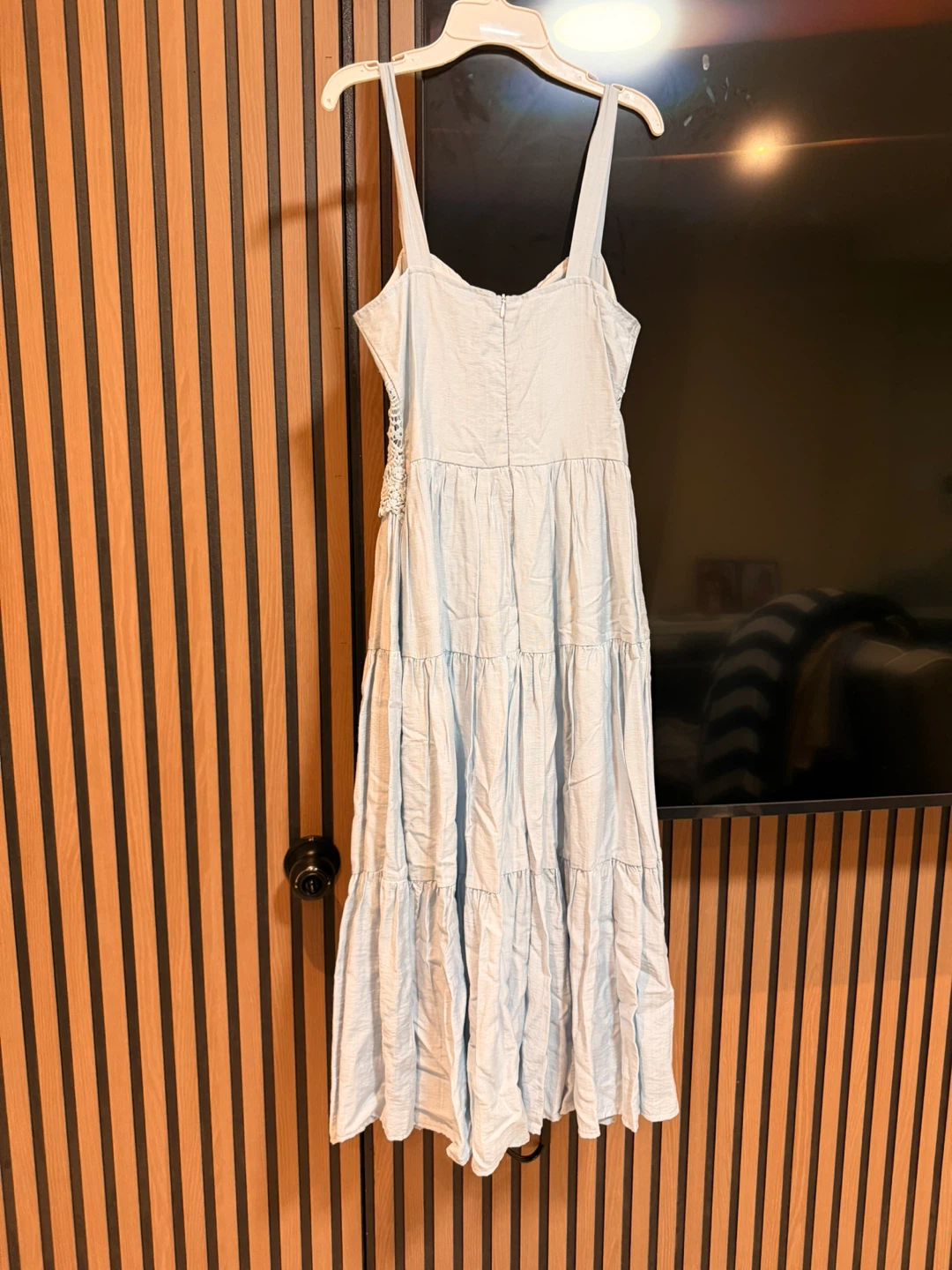 Light Blue Tiered Midi Dress with Crochet Detail - photo 3