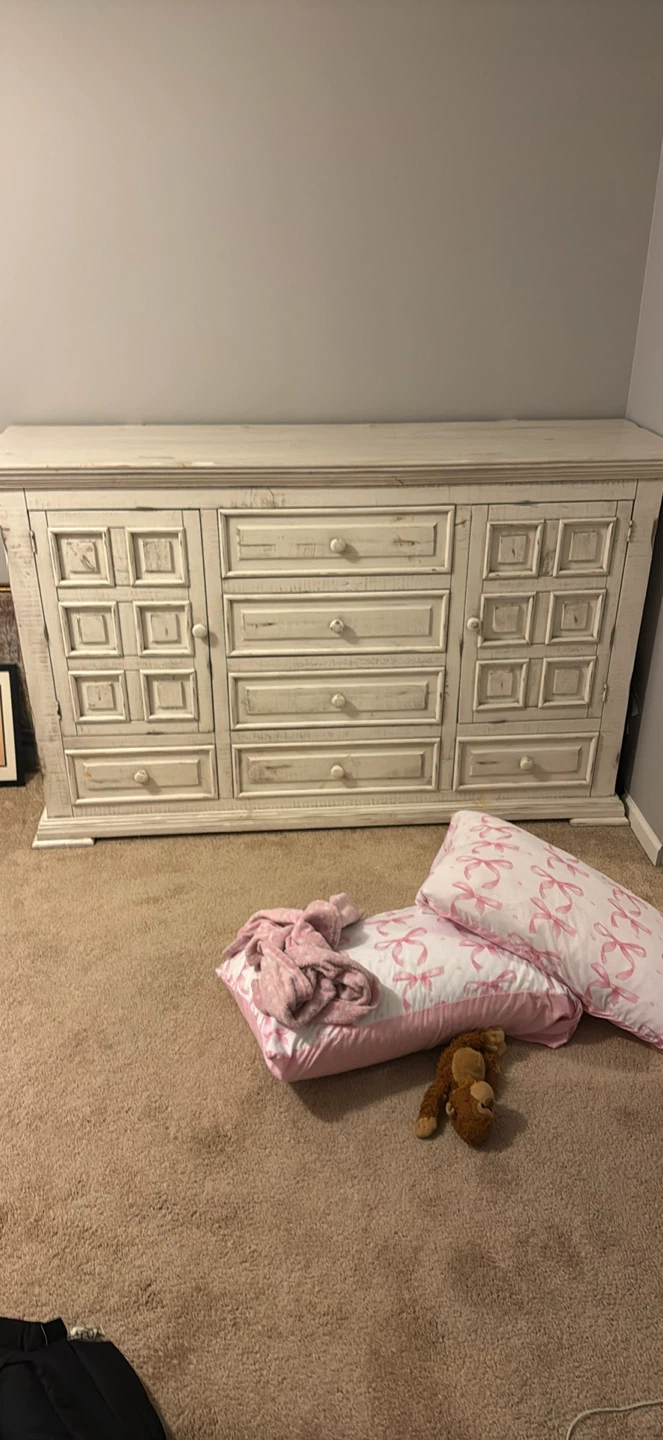 Distressed White Bedroom Furniture Set - Dresser & Nightstand