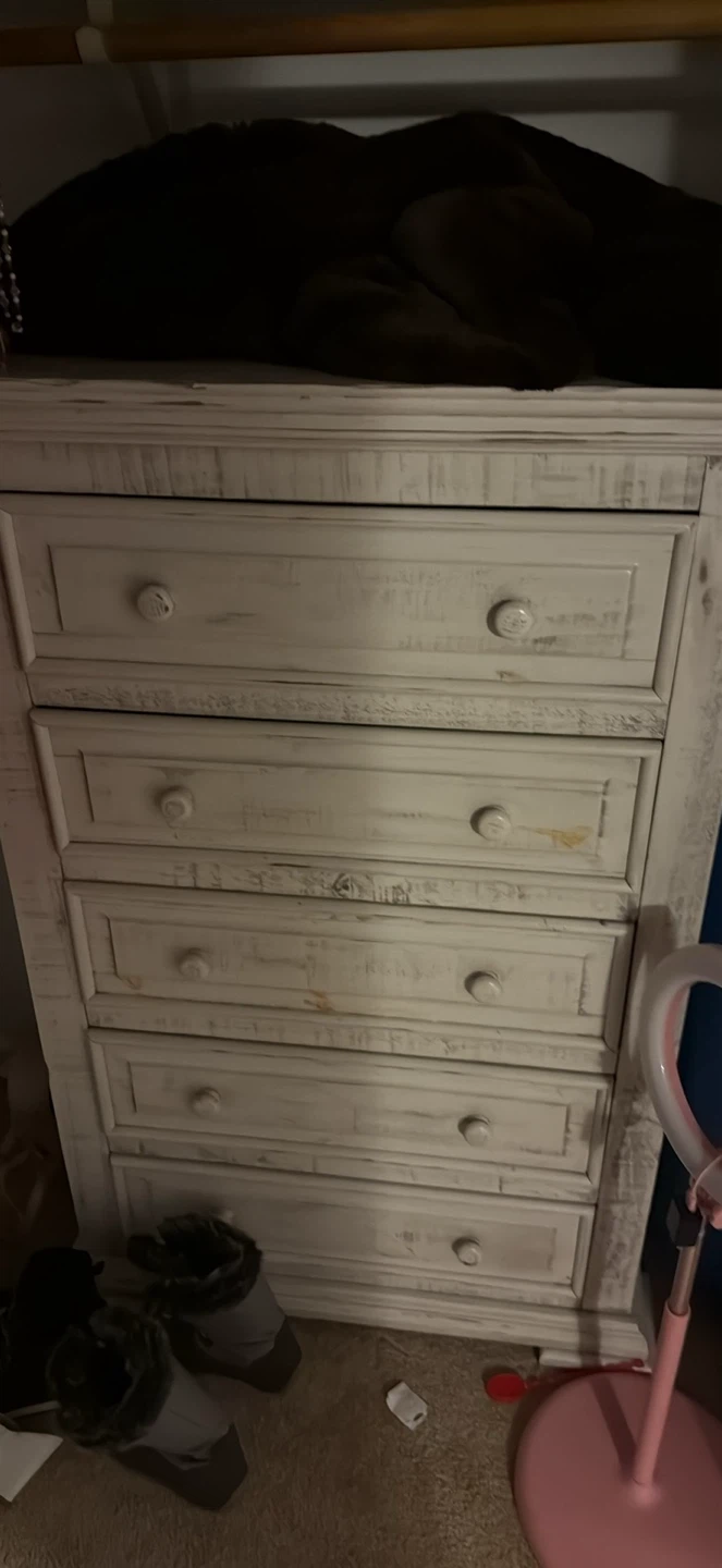 Distressed White Bedroom Furniture Set - Dresser & Nightstand - photo 2