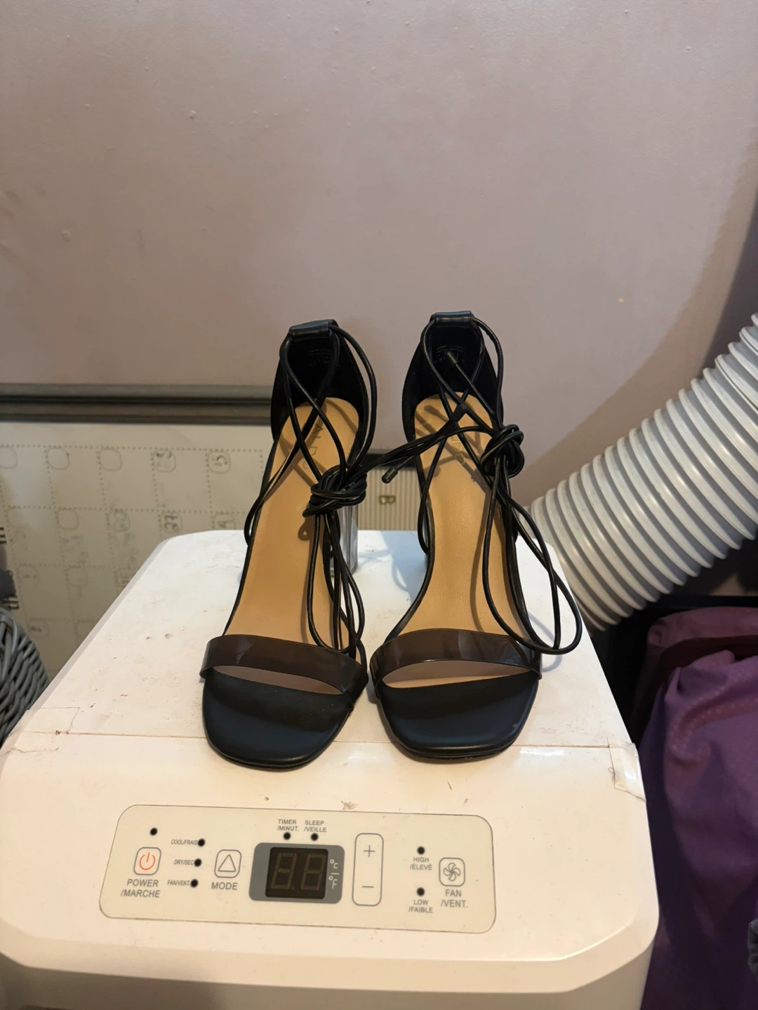 ALDO Black Heeled Sandals with Clear Block Heels