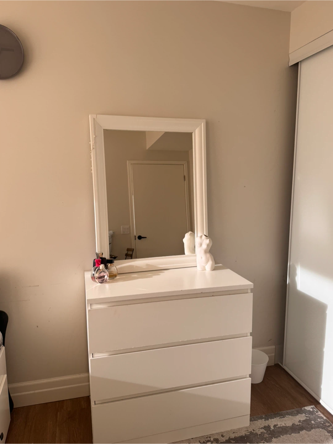White 3-Drawer Dresser with Mirror