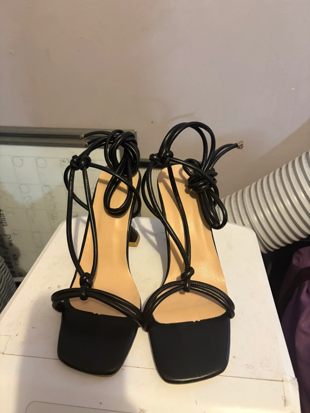 Black Strappy Lace-Up Heels