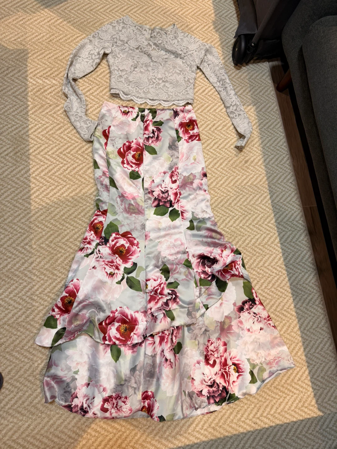 Floral Print Two-Piece Prom Dress