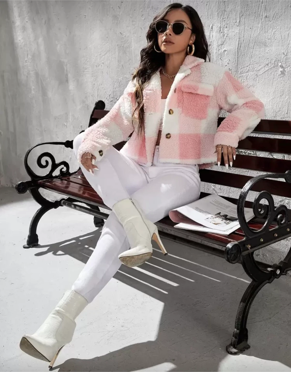 Pink and white fleece lined sherpa jacket