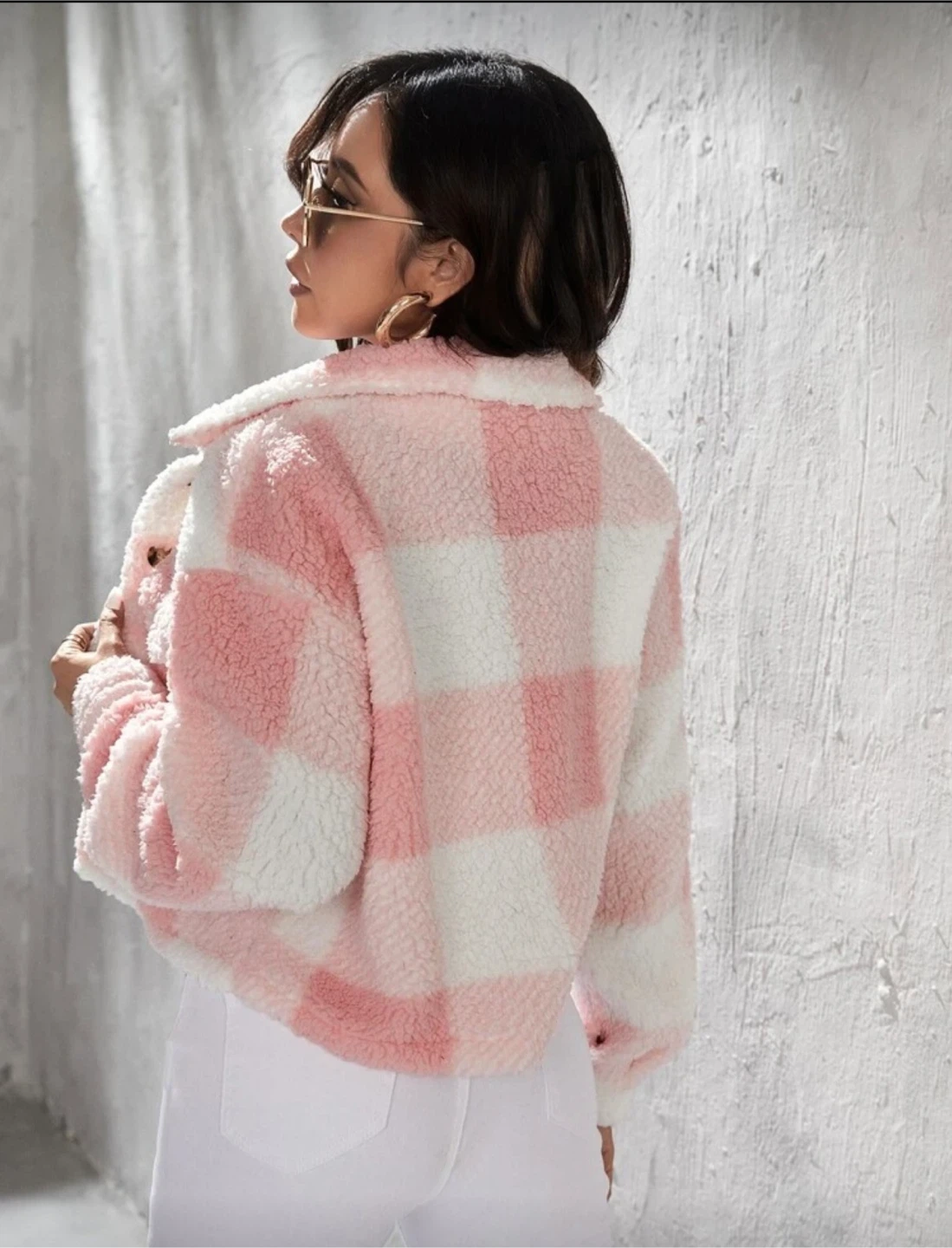 Pink and white fleece lined sherpa jacket - photo 2