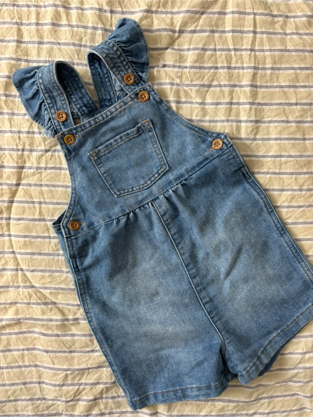 Denim Ruffle Strap Overalls