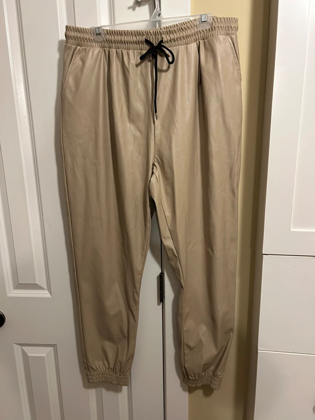 LIMITÉ Faux Leather Jogger Pants - Beige, XL