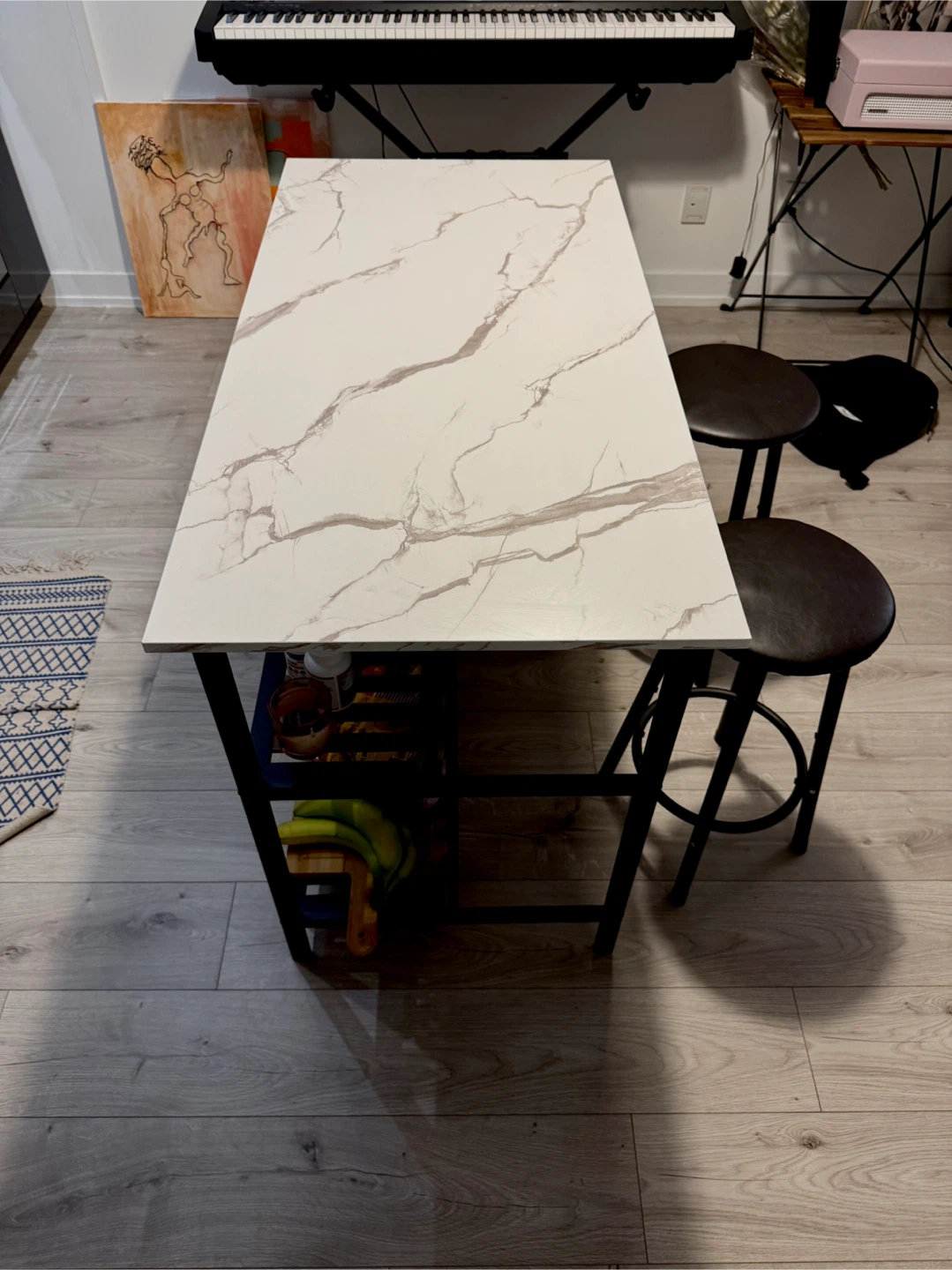 Kitchen Island Table with 2 Bar Stools - photo 3