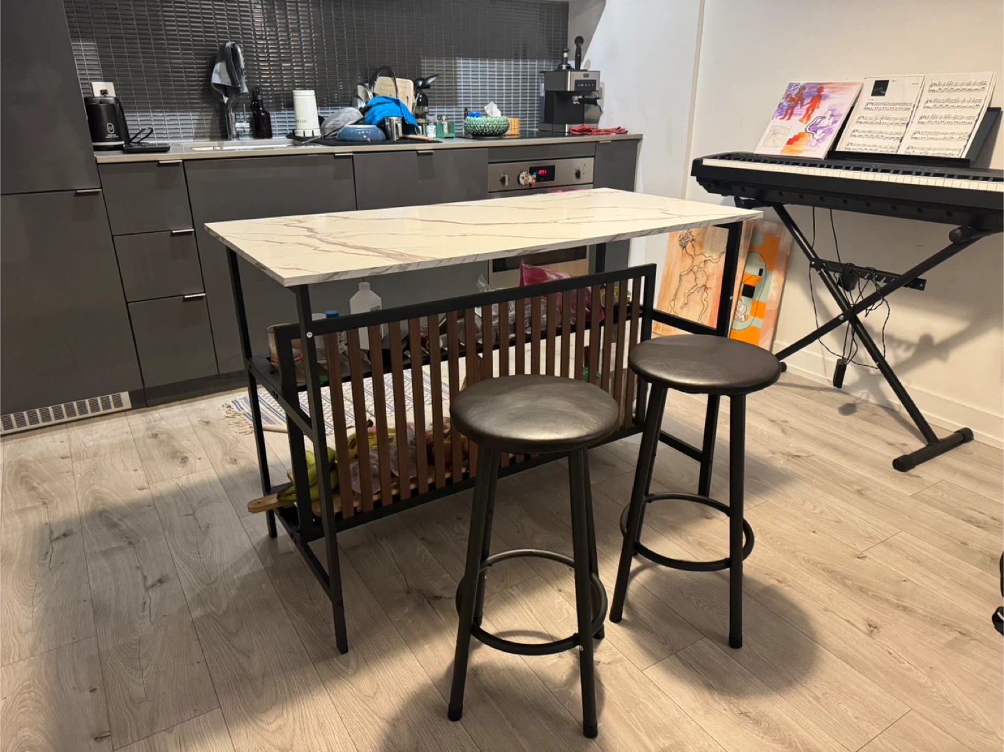 Kitchen Island Table with 2 Bar Stools - photo 2