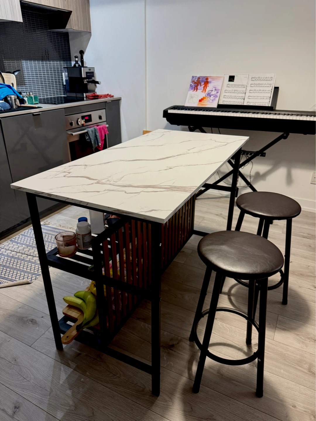 Kitchen Island Table with 2 Bar Stools