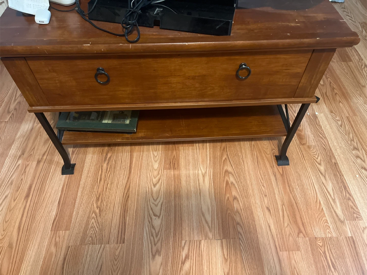 Wooden Media Console with Drawer and Shelf