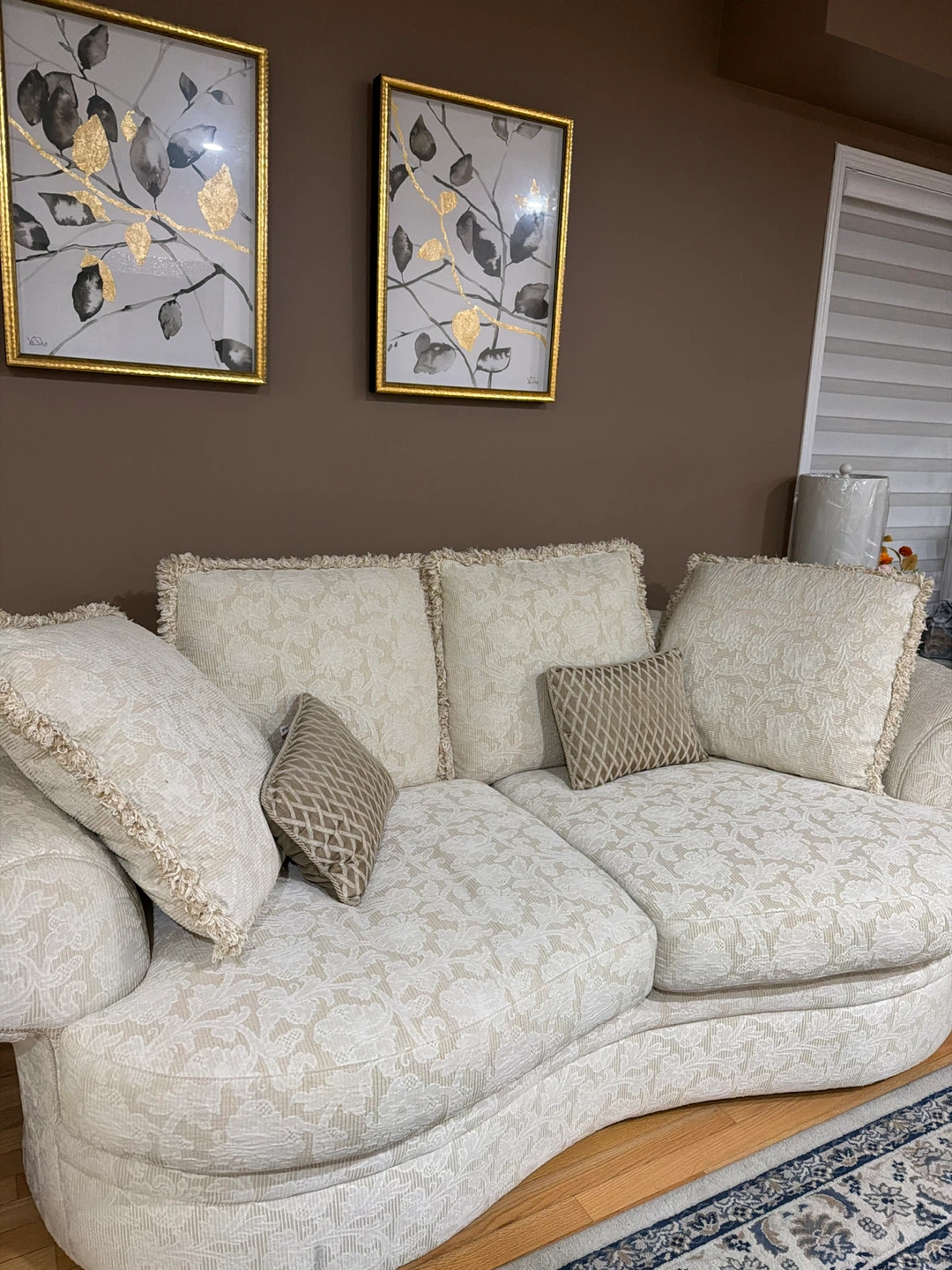 Cream couch &  Accent chair with coffee table