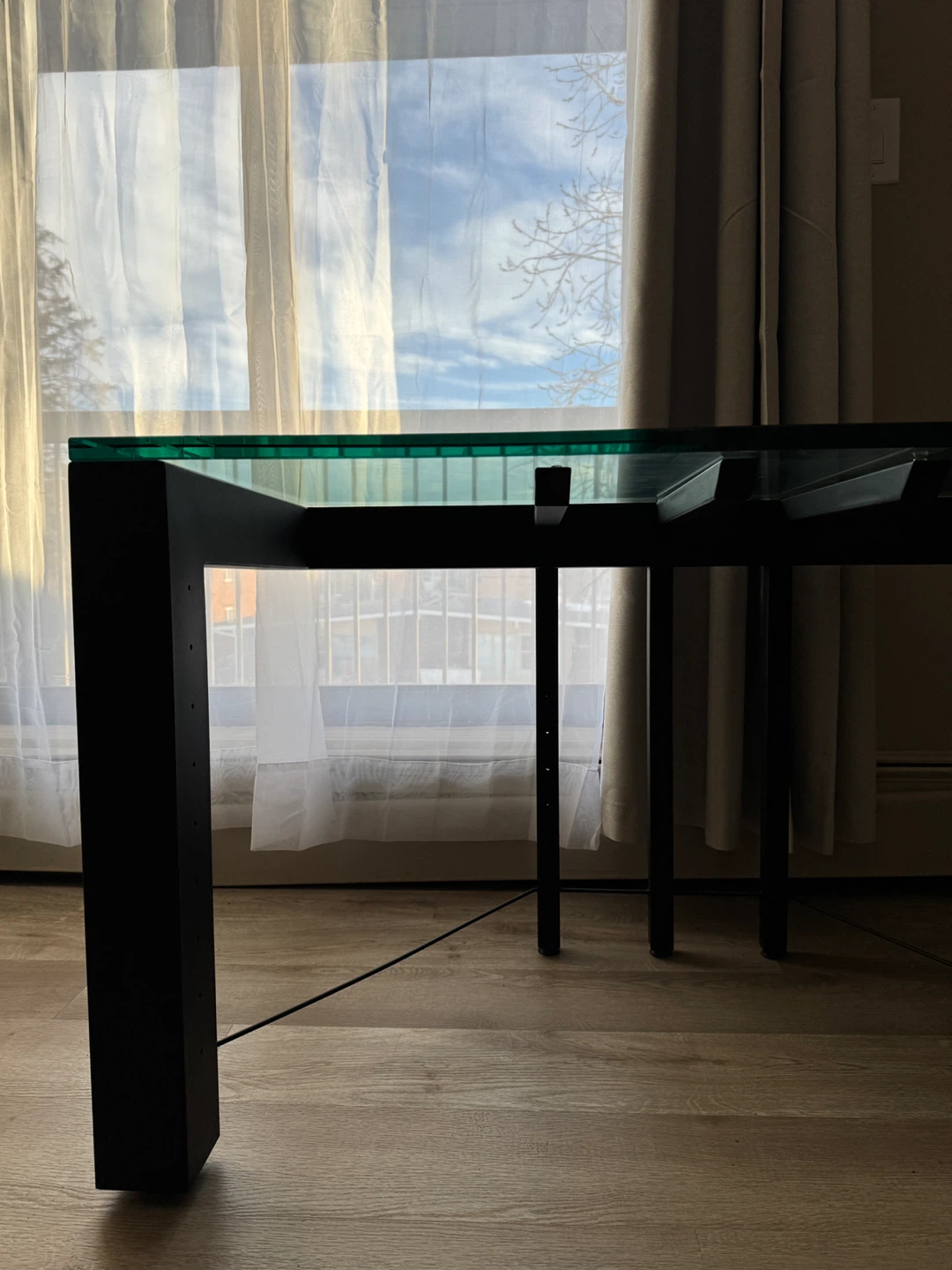 Coffee table: Modern Glass Top Desk with Black Metal Frame - photo 2