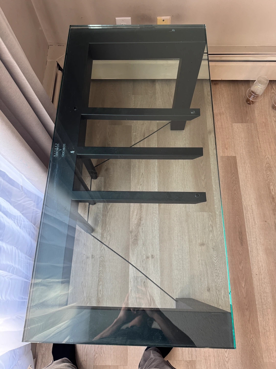 Coffee table: Modern Glass Top Desk with Black Metal Frame - photo 4