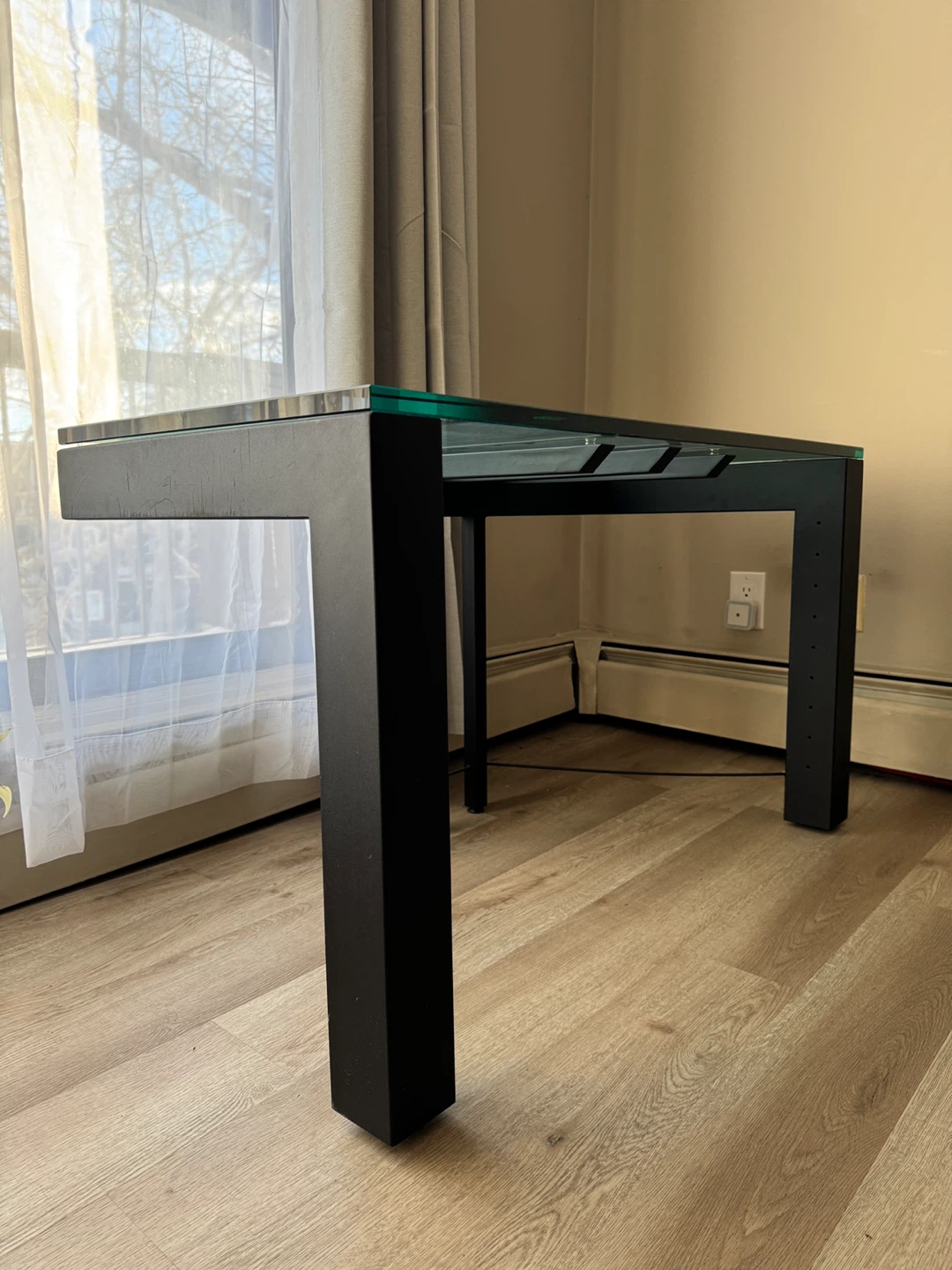 Coffee table: Modern Glass Top Desk with Black Metal Frame - photo 3