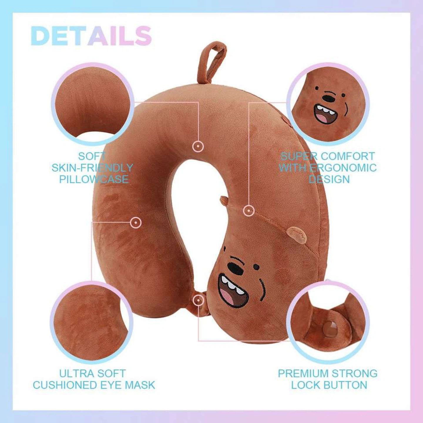 MINISO We Bare Bears Grizz Travel Neck Pillow - photo 3