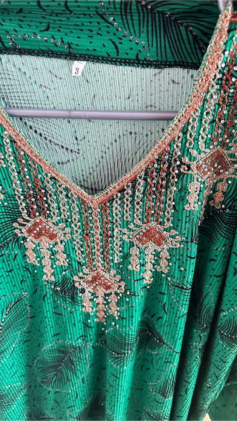Emerald Green Embellished Kaftan Dress - Size 3 - photo 3