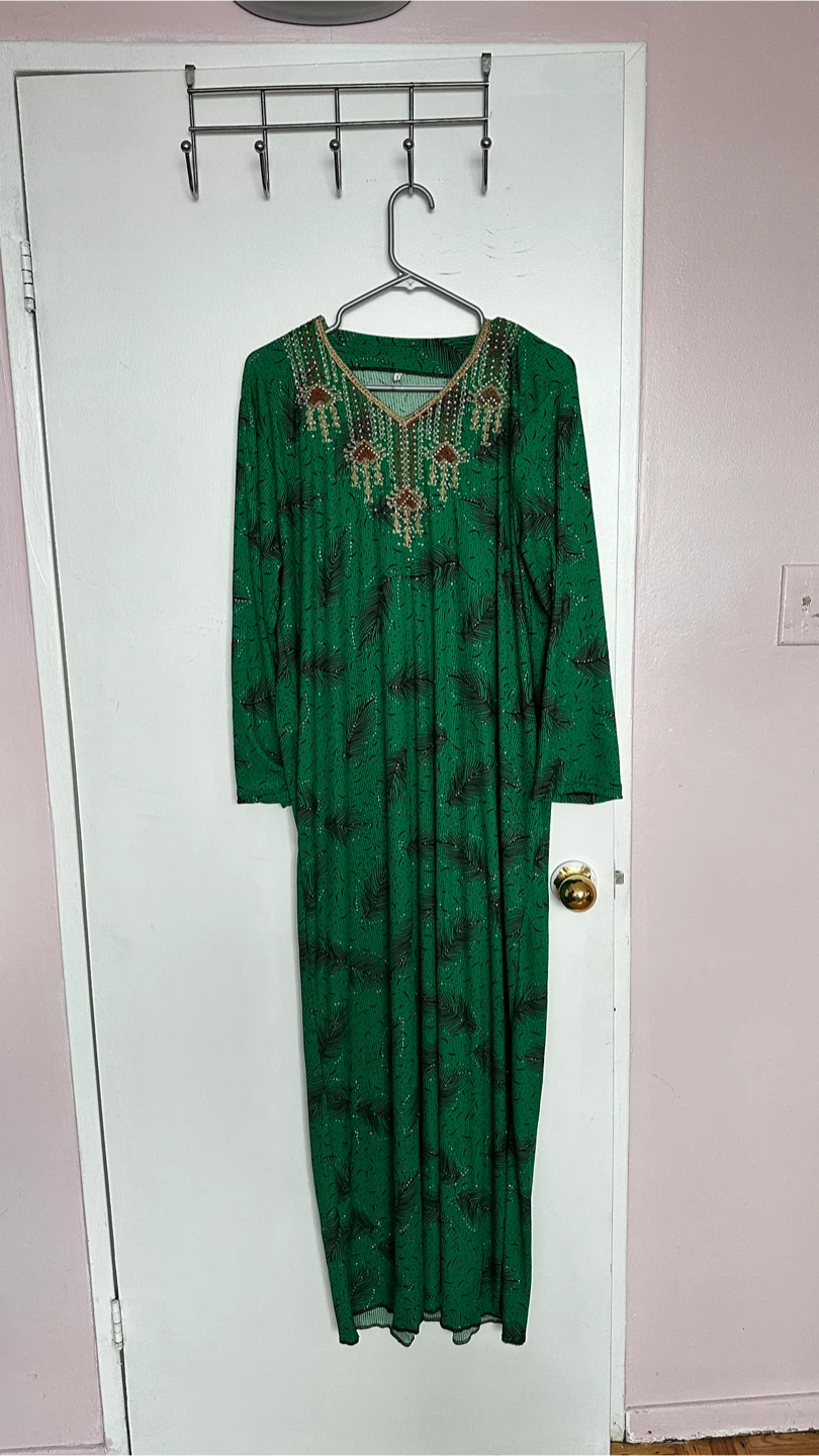 Emerald Green Embellished Kaftan Dress - Size 3