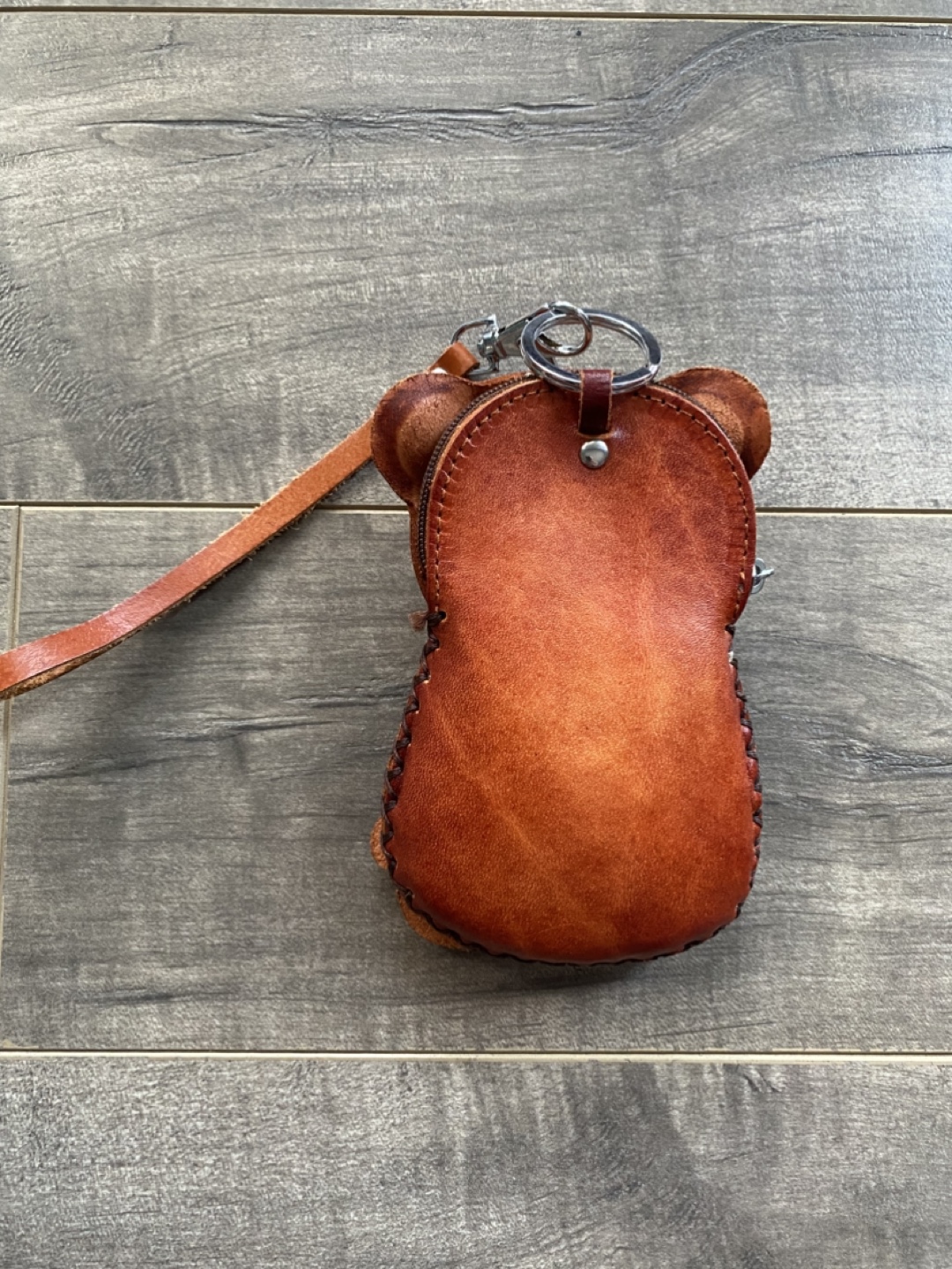 Leather Teddy Bear Coin Purse Keychain - photo 2