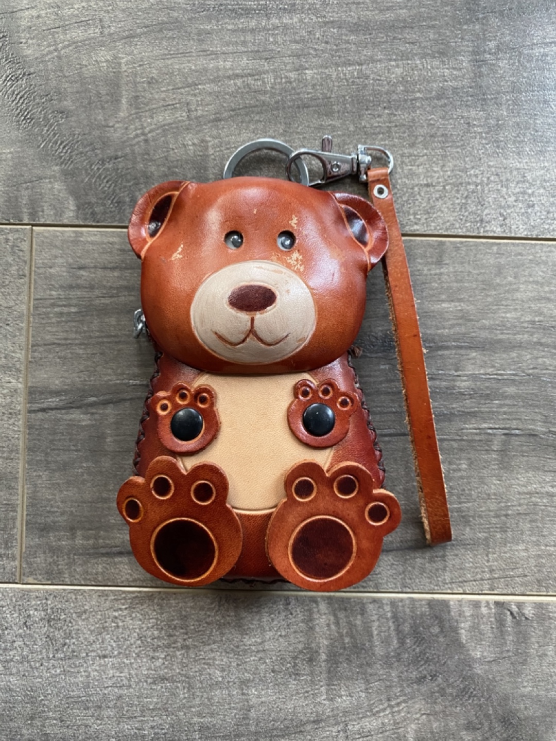 Leather Teddy Bear Coin Purse Keychain