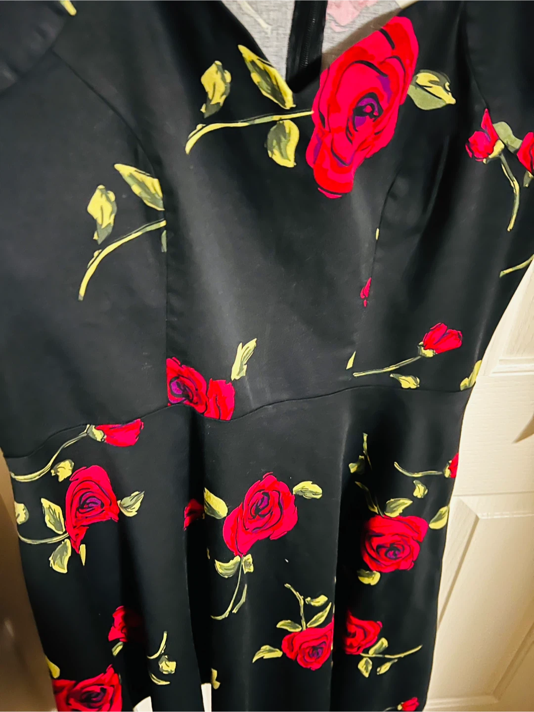 Black Rose Print Dress with Scarf - photo 5