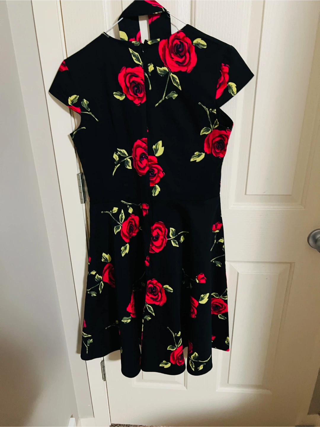 Black Rose Print Dress with Scarf - photo 3